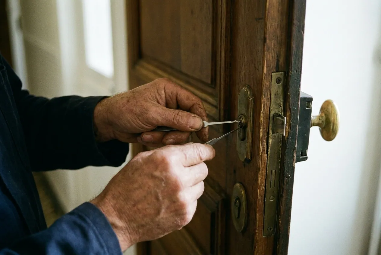 Serrurier ouvrant une porte sans dégât avec des outils fins dans le 15e arrondissement de Paris