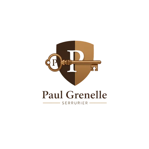 Logo Paul Grenelle : blason marron et doré avec clé ancienne, serrurier à Paris 15e (Grenelle)